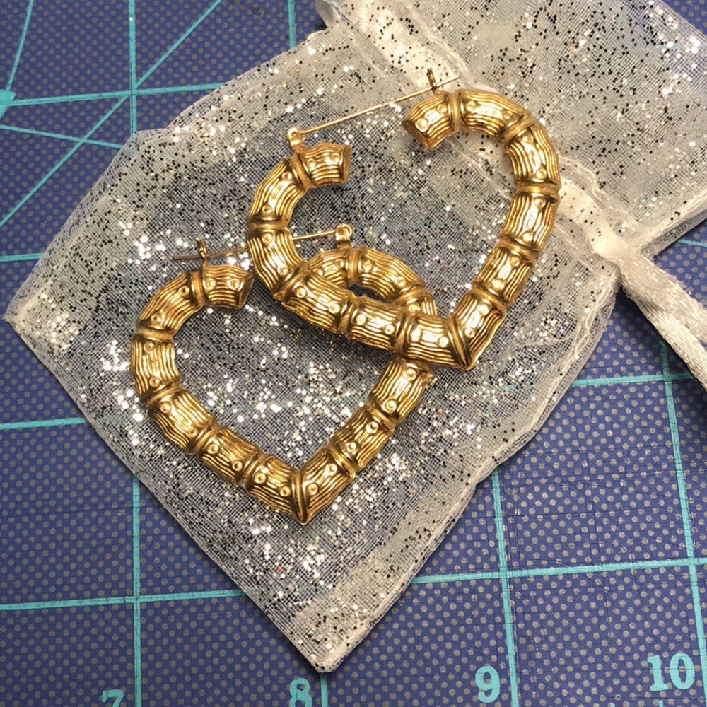 Bamboo style 10k gold earrings